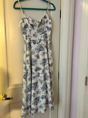 All in Favor White and Blue Toile Maxi Slip Dress